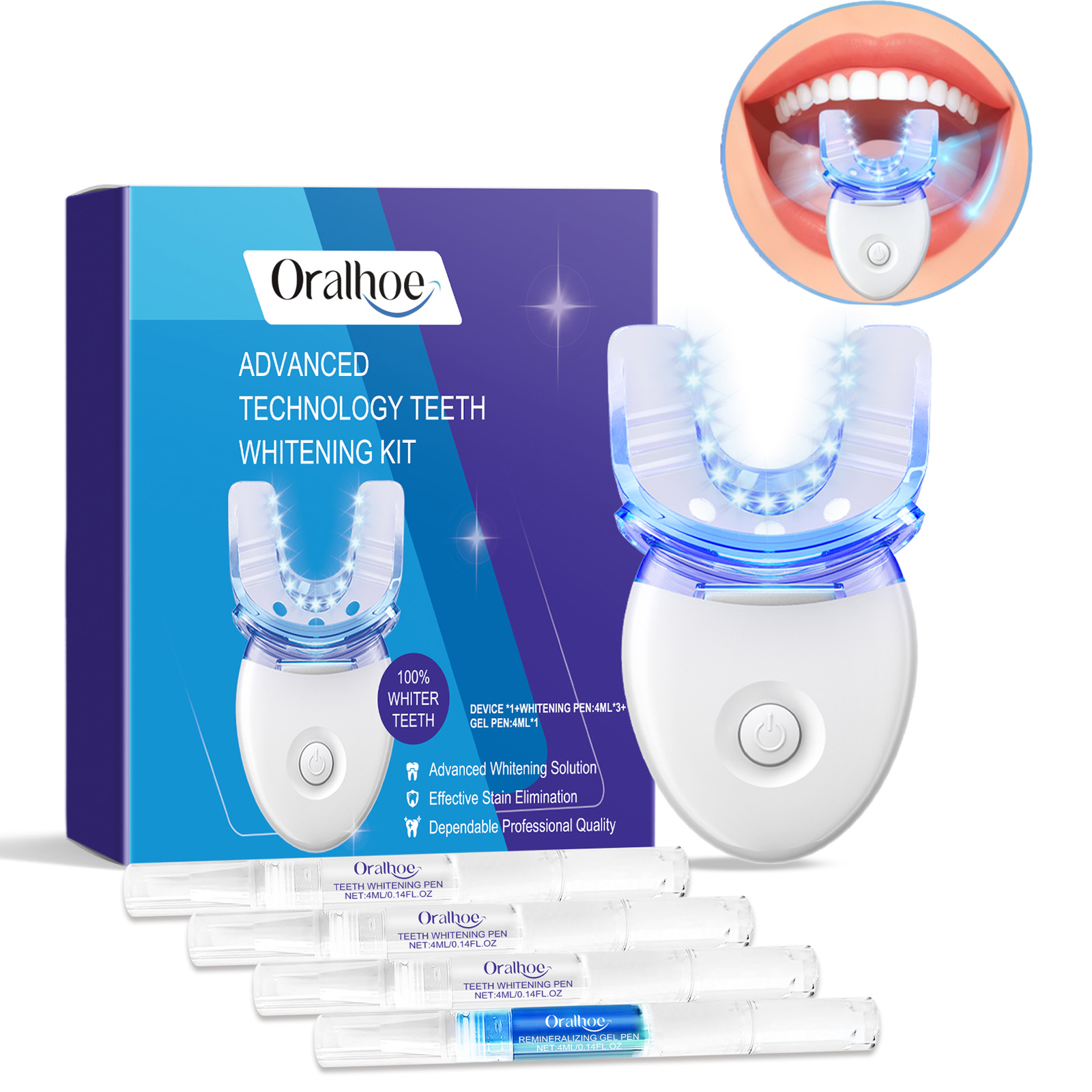Teeth Whitening With Hydrogen Peroxide - طقم إضاءة LED لتبييض الأسنان الاحترافي