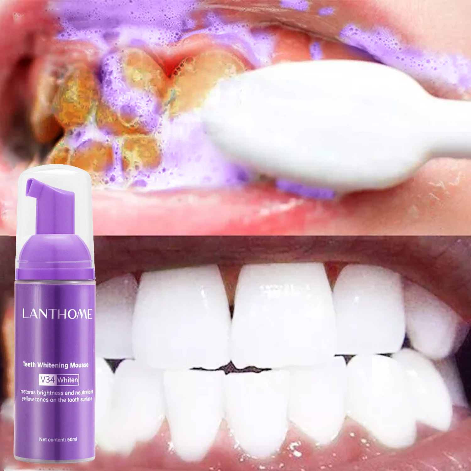V34 معجون أسنان موس لتبييض الأ - مراجعة Teeth Whitening Xylitol وسعره